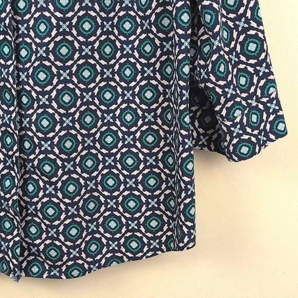 Chico's No Iron Cotton Square-Print Stain Shield 3/4 Length Sleeve Blouse Top - Picture 5 of 11